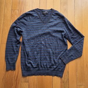Banana Republic Italian Merino Wool Men's V-Neck Striped Sweater Large